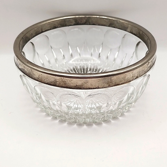 Vintage Crystal Glass Bowl with Stainless Rim - Picture 1 of 8